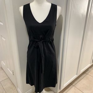 Theory Black Linen V Neck Tie Flattering Dress
